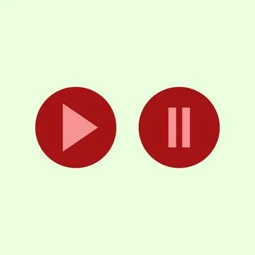 Play and pause buttons illustration in flat style. Red and white. Media Stock Illustration