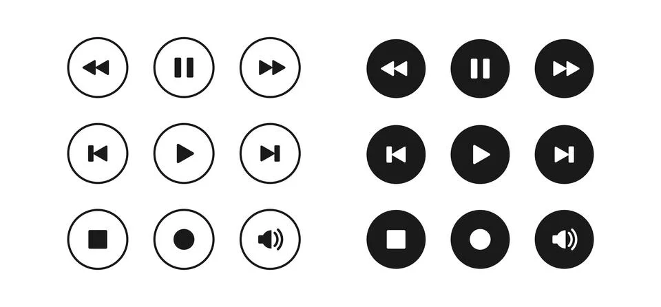 Play and pause vector icon set. Media player buttons. Audio or video multim.. Stock Illustration