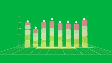 On play bars growing rightward, rising blocks, camera pulling back, showing data Stock Footage 334239689