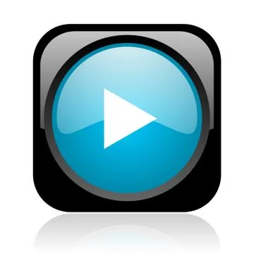 Play black and blue square web glossy icon. Illustrazione stock
