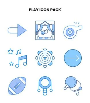 Play Blue Collection Icons Pack Stock Illustration
