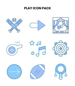 Play Blue Set Icons Pack Stock Illustration
