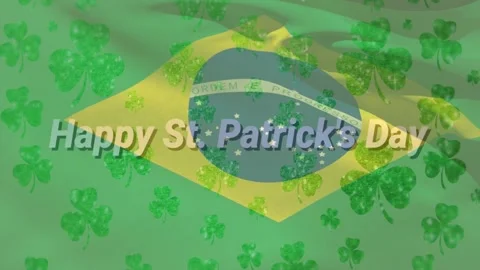 On play Brazil flag waving, 3D text sliding left showing St Patricks greeting, Stock Footage 330330770