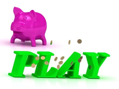 PLAY bright of green letters and rose Piggy on white background Stock Illustration
