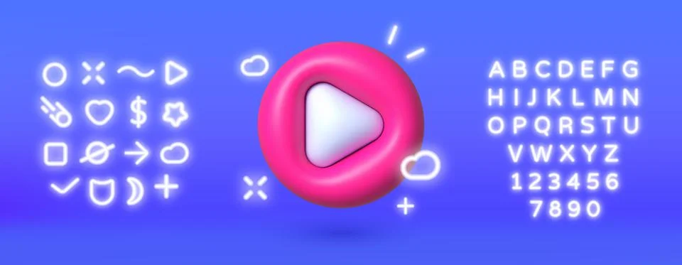 Play Button 3d render vector. Play neon, great design for any purposes Vector Stock Illustration