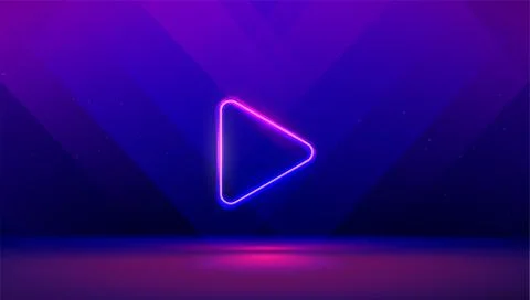 Play button on abstract purple and blue background. Multimedia, audio, video Stockillustratie
