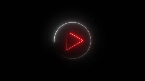 Play button animation in circular frame. Play button red neon digital media.. Stock Footage 337617486