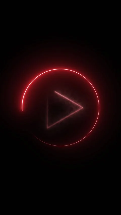 Play button animation with red neon. Play button digital video media symbol.. Stock Footage 346053943