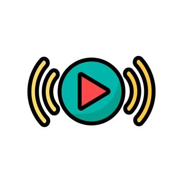 Play button audio sound waves streaming green vector outline icon Stock Illustration