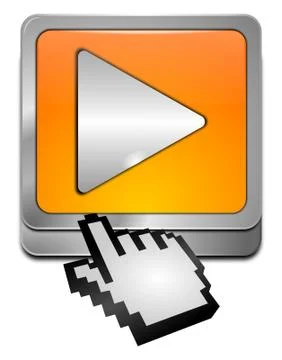 Play Button with cursor - 3D illustration Stock Illustration