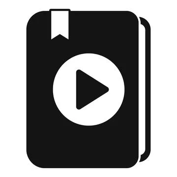 Play button on digital book icon simple vector. Listen audiobook 스톡 일러스트
