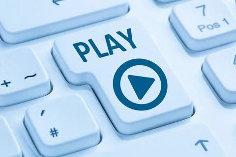 Play Button drücken Musik Film hören Internet Symbol Computer Tastatur bla. Stock Photos