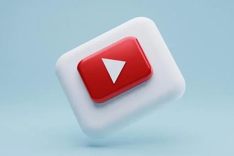 Play button floating, digital media, blue background, online video Stock Illustration