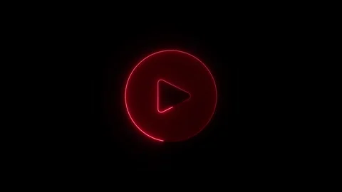 Play button glowing red neon sign in dark background, circular motion, digi.. Stock Footage 345549584