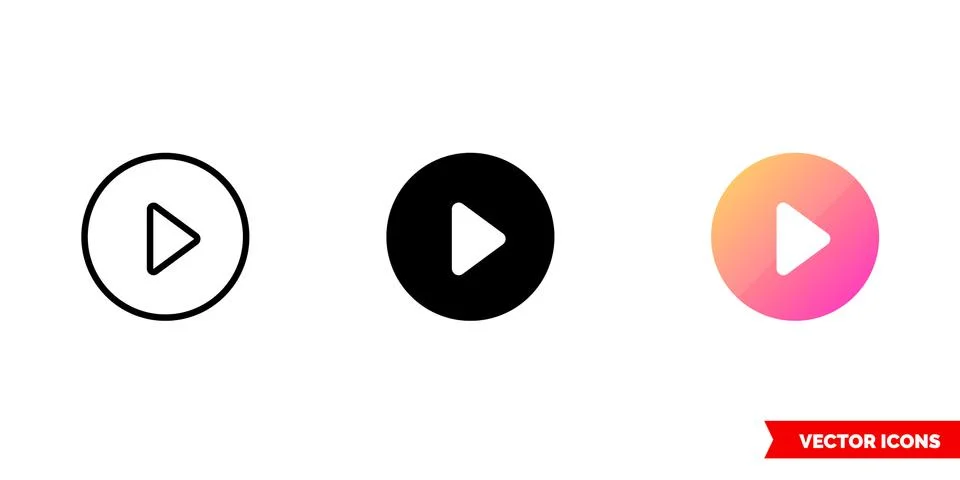 Play button icon of 3 types. Isolated vector sign symbol. Stock Illustration