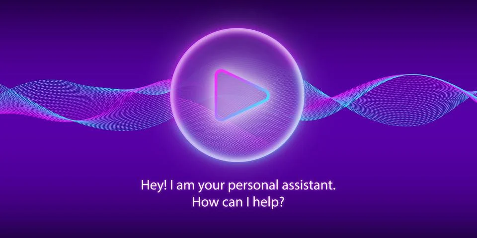 Play button icon. Artificial intelligence concept. Personal assistant. Voice Illustrazione stock