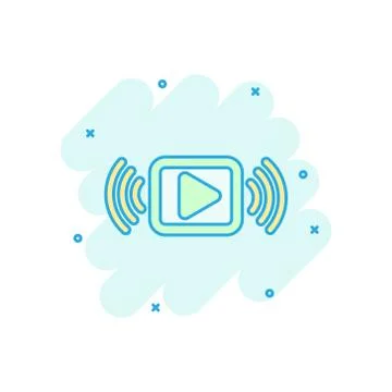 Play button icon in comic style. Streaming tv vector cartoon illustration on  Stock Illustration