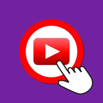 Play button icon. Playing video concept. Hand Mouse Cursor Clicks the Button. Stock Illustration