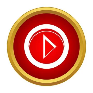 Play button icon on red golden circle Stock Illustration