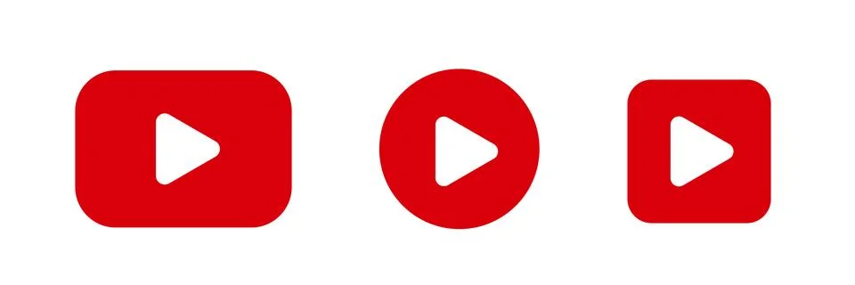 Play button icon in red. Play button logo simple. Stock Illustration