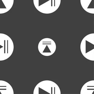Play button icon. Seamless pattern on a gray background. Vector Stock Illustration