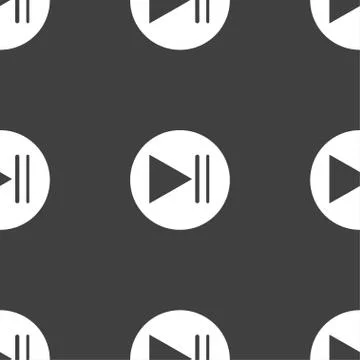 Play button icon. Seamless pattern on a gray background. Vector Stock Illustration