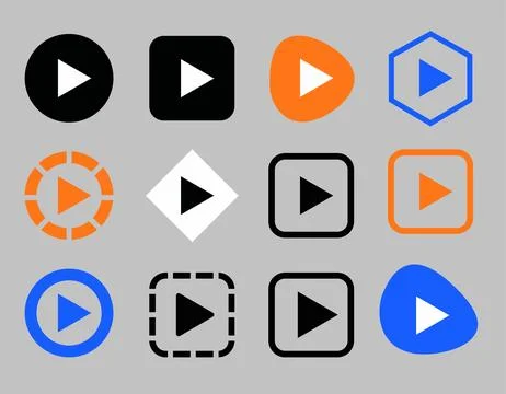 Play button icon set for media player video and streaming interfaces Stock Illustration