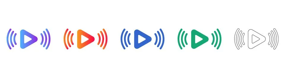 Play Button Icon Set with Sound Waves Stock Illustration