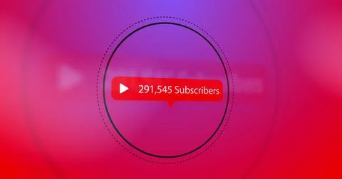 Play button icon, subscribers text and increasing numbers on speech bubble over Stock Illustration