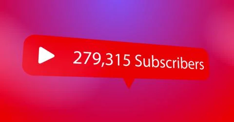 Play button icon, subscribers text and increasing numbers on speech bubble Stock Illustration