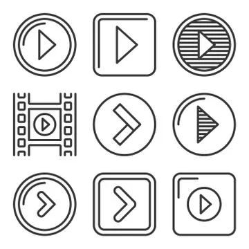 Play Button Icons Set on White Background. Line Style Vector Illustration
