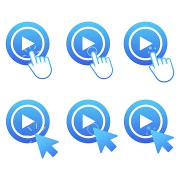 Play button icons. video player with finger click. Vector illustration Stock Illustration