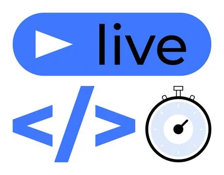 Play Button, Live Streaming Text, Code Brackets, and Stopwatch Theme - Flat.. Stock Illustration