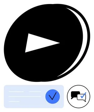 Play Button, Message Box with Check Mark, and Chat Bubble for Multimedia an.. Stock Illustration