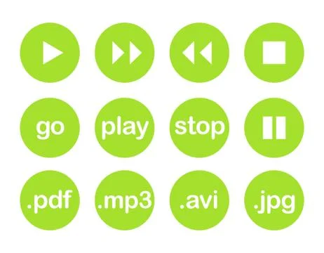 Play button or flat green web vector icon set Stock Illustration