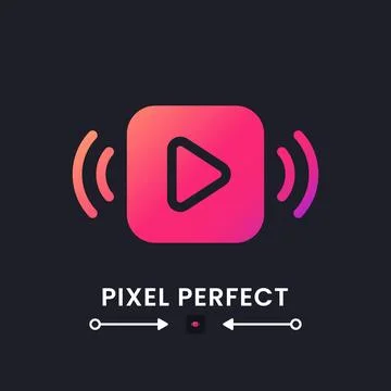 Play button pink solid gradient desktop icon on black Stock Illustration