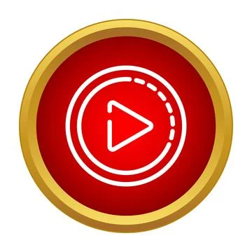 Play button in red circle with gold border Stock Illustration
