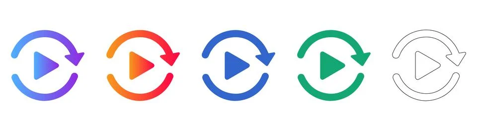 Play Button Refresh Icon Set Stock Illustration