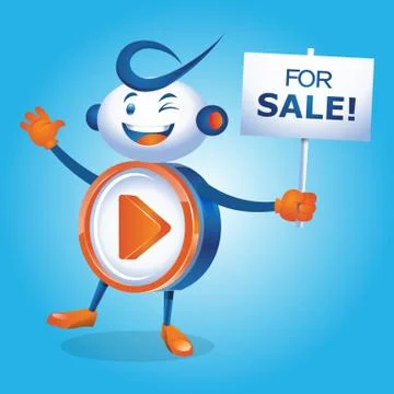 Play Button Robot Character Holding A Sale Sign Stock  Illustration Vector Stock Illustration