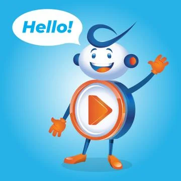 Play Button Robot Character Say Hello Expression Stock  Illustration Vector Stock Illustration