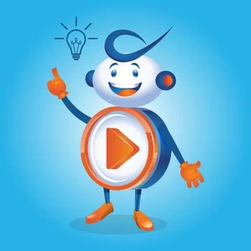 Play Button Robot In Got An Idea Expression Stock  Illustration Vector Stock Illustration