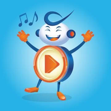 Play Button Robot In Happy Expression  Green Navy Stock Illustration