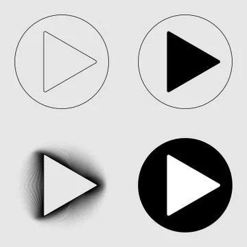 Play button sign thin line and blend icons set. Group object flat style on tr Stock Illustration