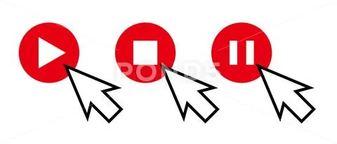Play button, Stop button, pause button and mouse cursor to click it ...
