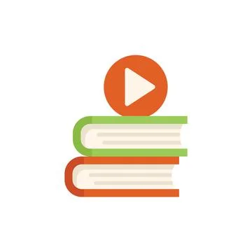 Play button symbol resting on stack of books for online education Stock Illustration