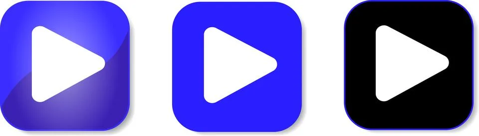 Play button symbols with shadow, video streaming, broadcasting icon isolate.. Stock Illustration