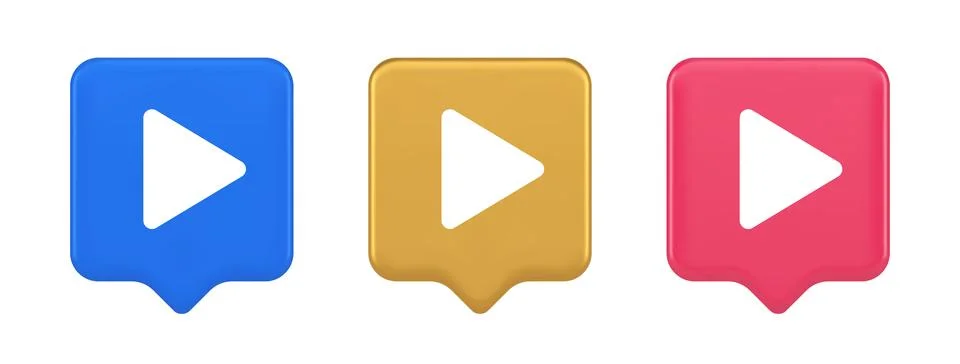Play button triangle right arrow multimedia content player web app design 3d  库存插图