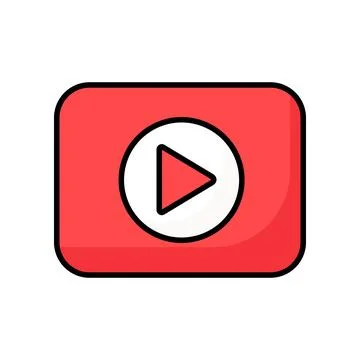 Play button video player media streaming red vector outline icon Stock Illustration