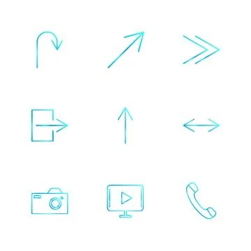 Play , camera , call , arrows , directions , avatar , download , upload , app Stockillustratie