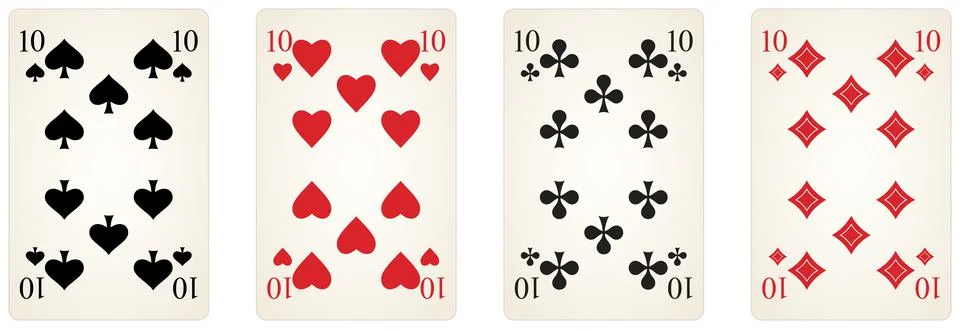 Play Card vector set with Number ten in diamonds, spades, clubs and Heart. Stock Illustration